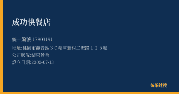 成功快餐店的照片-統編 17903191(桃園市) 公司登記資料與營業項目詳細圖表