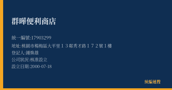 群曄便利商店的照片-統編 17903299(桃園市) 公司登記資料與營業項目詳細圖表