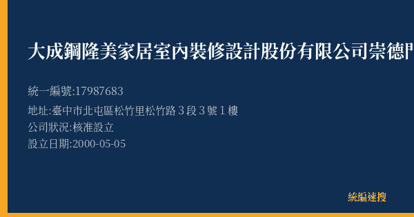 大成鋼隆美家居室內裝修設計股份有限公司崇德門市部的照片-統編 17987683(臺中市) 公司登記資料與營業項目詳細圖表