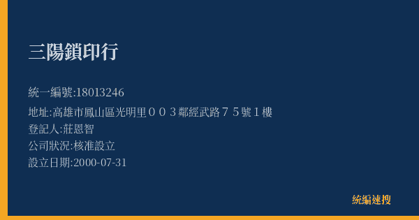 三陽鎖印行的照片-統編 18013246(高雄市) 公司登記資料與營業項目詳細圖表