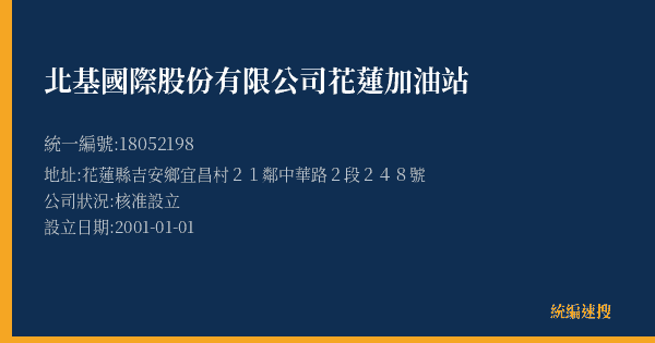 北基國際股份有限公司花蓮加油站的照片-統編 18052198(花蓮縣) 公司登記資料與營業項目詳細圖表