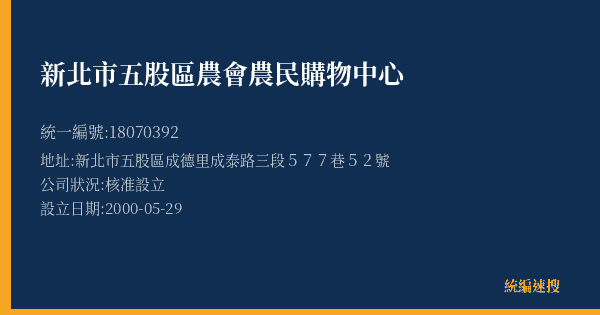 新北市五股區農會農民購物中心的照片-統編 18070392(新北市) 公司登記資料與營業項目詳細圖表