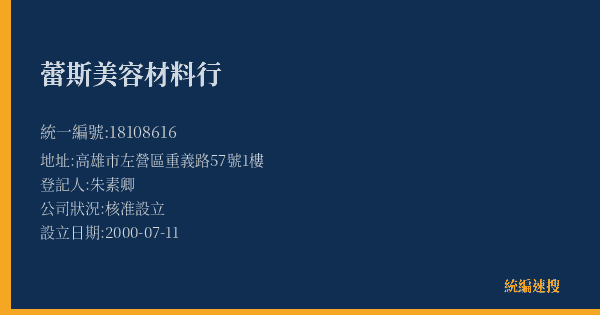 蕾斯美容材料行的照片-統編 18108616(高雄市) 公司登記資料與營業項目詳細圖表