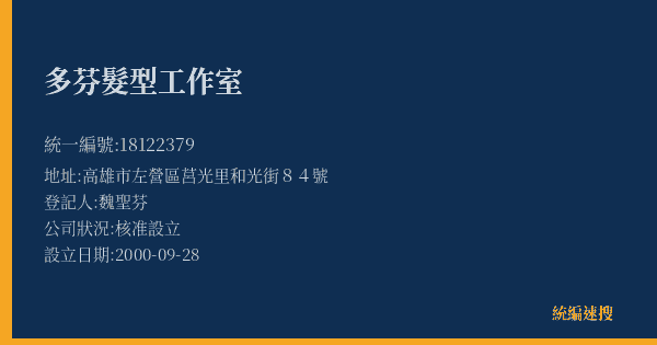 多芬髮型工作室的照片-統編 18122379(高雄市) 公司登記資料與營業項目詳細圖表
