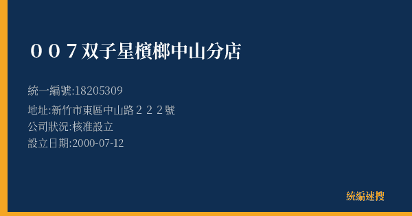 007双子星檳榔中山分店的照片-統編 18205309(嘉義市) 公司登記資料與營業項目詳細圖表