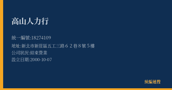 高山人力行的照片-統編 18274109(新北市) 公司登記資料與營業項目詳細圖表