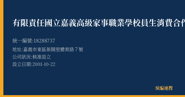 有限責任國立嘉義高級家事職業學校員生消費合作社的照片-統編 18288737(嘉義市) 公司登記資料與營業項目詳細圖表