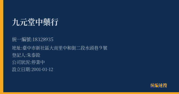 九元堂中藥行的照片-統編 18328935(臺中市) 公司登記資料與營業項目詳細圖表