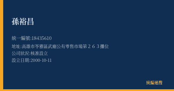 孫裕昌的照片-統編 18435610(高雄市) 公司登記資料與營業項目詳細圖表