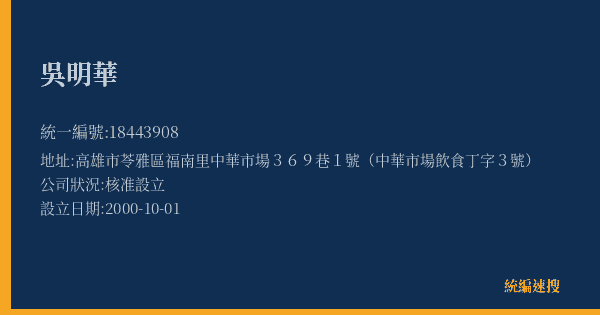 吳明華的照片-統編 18443908(高雄市) 公司登記資料與營業項目詳細圖表
