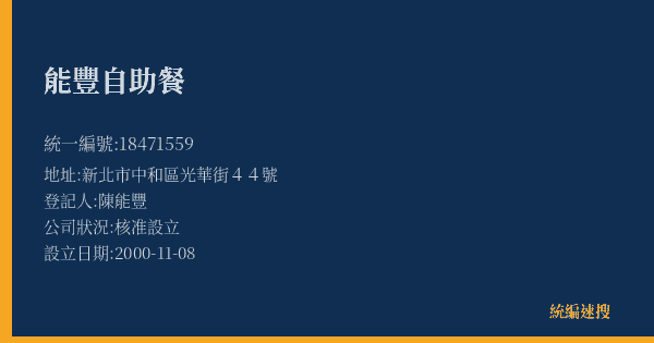 能豐自助餐的照片-統編 18471559(新北市) 公司登記資料與營業項目詳細圖表