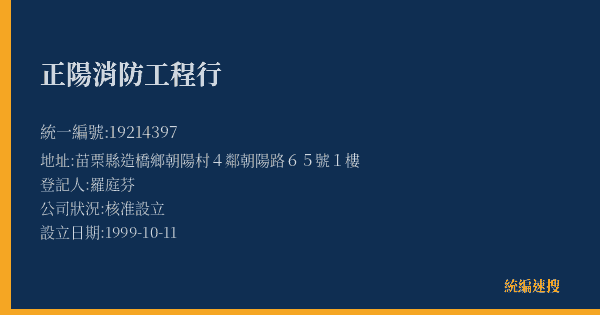 正陽消防工程行的照片-統編 19214397(苗栗縣) 公司登記資料與營業項目詳細圖表