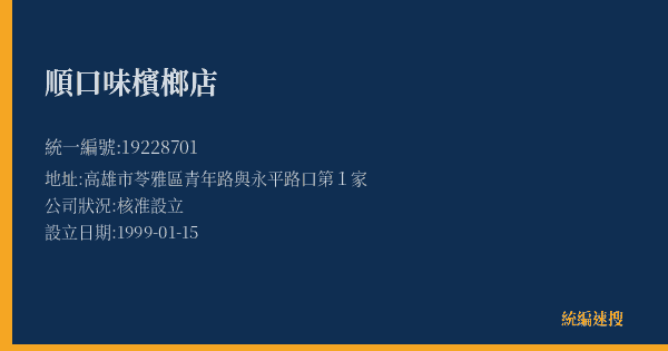 順口味檳榔店的照片-統編 19228701(高雄市) 公司登記資料與營業項目詳細圖表