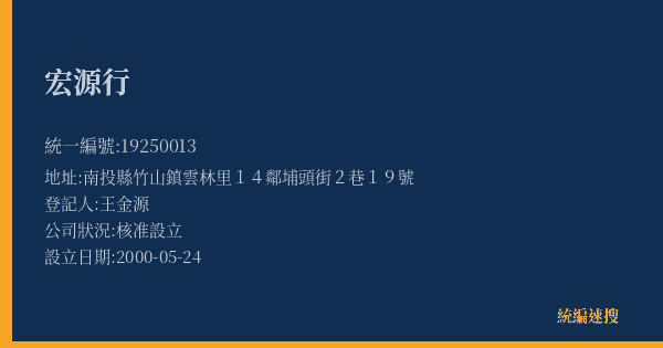 宏源行的照片-統編 19250013(南投縣) 公司登記資料與營業項目詳細圖表