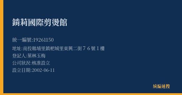 錹莉國際剪燙館的照片-統編 19261150(南投縣) 公司登記資料與營業項目詳細圖表
