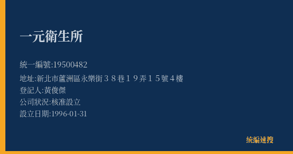 一元衛生所的照片-統編 19500482(新北市) 公司登記資料與營業項目詳細圖表
