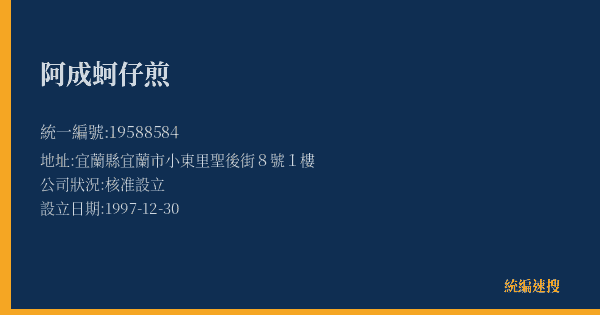 阿成蚵仔煎的照片-統編 19588584(宜蘭縣) 公司登記資料與營業項目詳細圖表