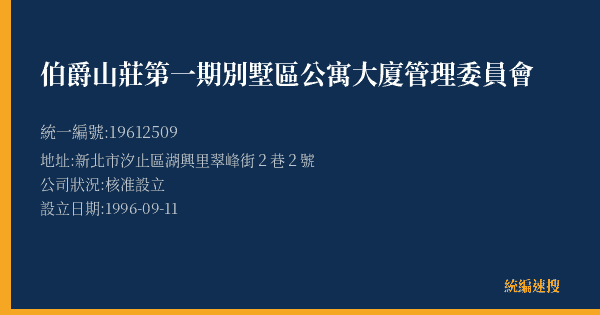 伯爵山莊第一期別墅區公寓大廈管理委員會的照片-統編 19612509(新北市) 公司登記資料與營業項目詳細圖表