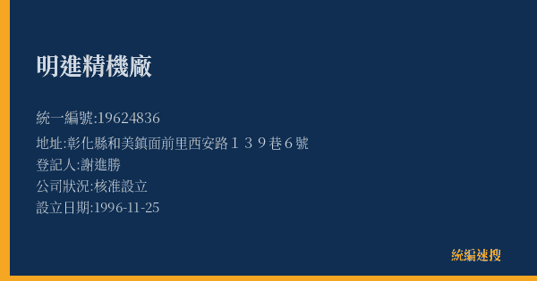 明進精機廠的照片-統編 19624836(彰化縣) 公司登記資料與營業項目詳細圖表