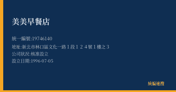 美美早餐店的照片-統編 19746140(新北市) 公司登記資料與營業項目詳細圖表