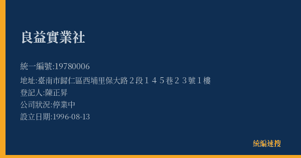 良益實業社的照片-統編 19780006(臺南市) 公司登記資料與營業項目詳細圖表