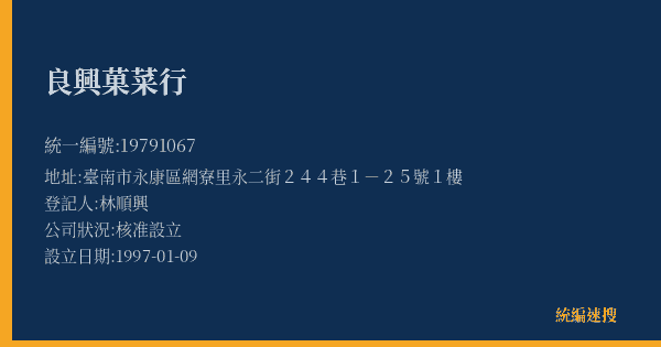 良興菓菜行的照片-統編 19791067(臺南市) 公司登記資料與營業項目詳細圖表