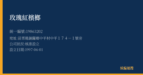 玫瑰紅檳榔的照片-統編 19863202(苗栗縣) 公司登記資料與營業項目詳細圖表