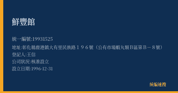 鮮豐館的照片-統編 19931525(彰化縣) 公司登記資料與營業項目詳細圖表