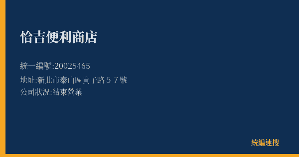 恰吉便利商店的照片-統編 20025465(新北市) 公司登記資料與營業項目詳細圖表