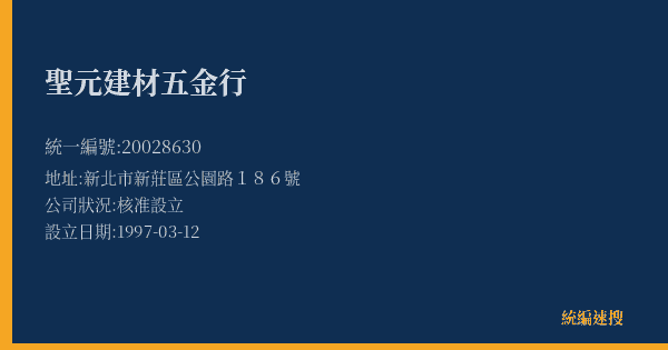 聖元建材五金行的照片-統編 20028630(新北市) 公司登記資料與營業項目詳細圖表