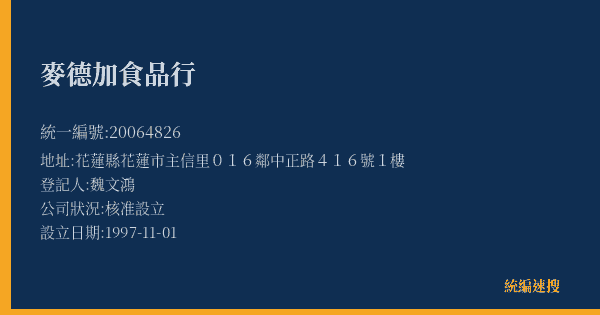 麥德加食品行的照片-統編 20064826(花蓮縣) 公司登記資料與營業項目詳細圖表