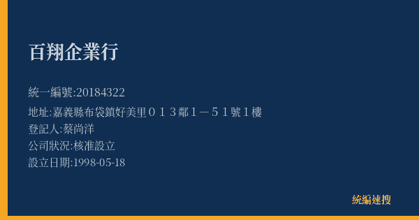 百翔企業行的照片-統編 20184322(嘉義縣) 公司登記資料與營業項目詳細圖表