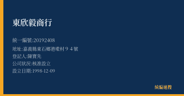 東欣毅商行的照片-統編 20192408(嘉義縣) 公司登記資料與營業項目詳細圖表