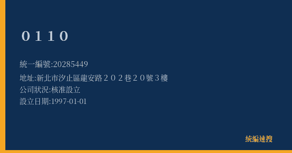 0110的照片-統編 20285449(新北市) 公司登記資料與營業項目詳細圖表