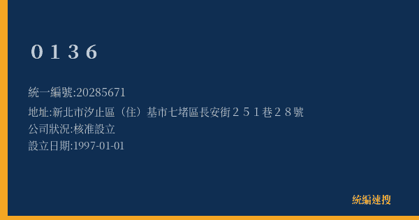 0136的照片-統編 20285671(新北市) 公司登記資料與營業項目詳細圖表