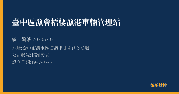 臺中區漁會梧棲漁港車輛管理站的照片-統編 20305732(臺中市) 公司登記資料與營業項目詳細圖表