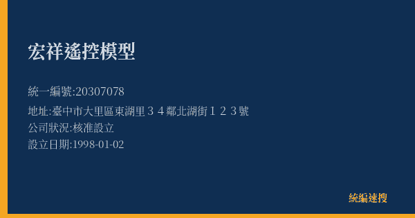 宏祥遙控模型的照片-統編 20307078(臺中市) 公司登記資料與營業項目詳細圖表