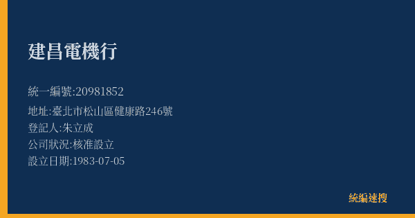 建昌電機行的照片-統編 20981852(臺北市) 公司登記資料與營業項目詳細圖表