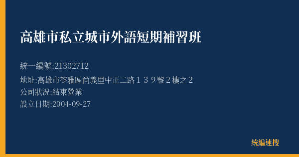 高雄市私立城市外語短期補習班的照片-統編 21302712(高雄市) 公司登記資料與營業項目詳細圖表