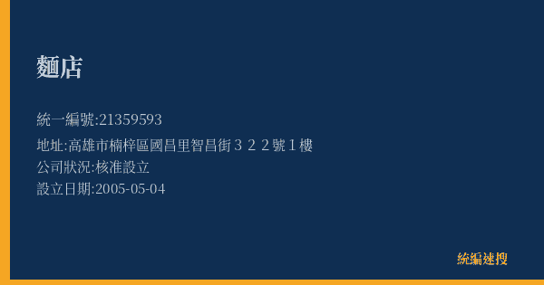 麵店的照片-統編 21359593(高雄市) 公司登記資料與營業項目詳細圖表