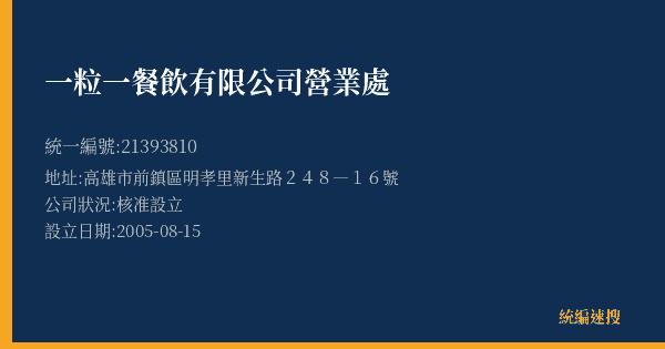 一粒一餐飲有限公司營業處的照片-統編 21393810(高雄市) 公司登記資料與營業項目詳細圖表