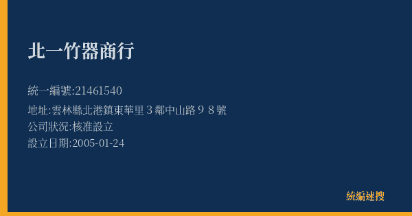 北一竹器商行的照片-統編 21461540(雲林縣) 公司登記資料與營業項目詳細圖表