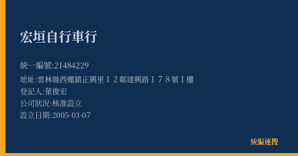 宏垣自行車行的照片-統編 21484229(雲林縣) 公司登記資料與營業項目詳細圖表