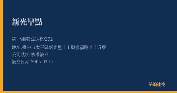 新光早點的照片-統編 21489272(臺中市) 公司登記資料與營業項目詳細圖表