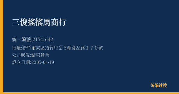 三俊搖搖馬商行的照片-統編 21541642(新竹市) 公司登記資料與營業項目詳細圖表