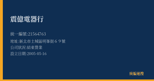 震億電器行的照片-統編 21564763(新北市) 公司登記資料與營業項目詳細圖表
