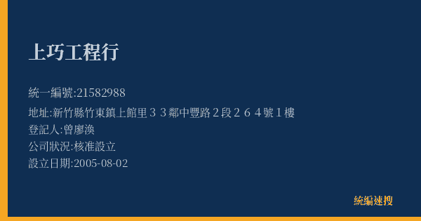 上巧工程行的照片-統編 21582988(新竹縣) 公司登記資料與營業項目詳細圖表