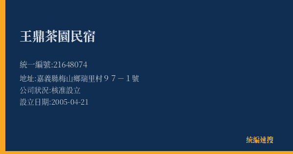王鼎茶園民宿的照片-統編 21648074(嘉義縣) 公司登記資料與營業項目詳細圖表
