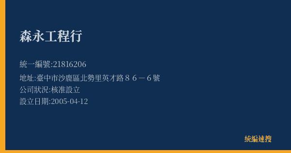 森永工程行的照片-統編 21816206(臺中市) 公司登記資料與營業項目詳細圖表