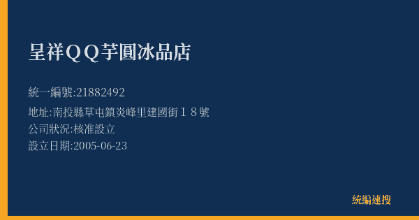 呈祥QQ芋圓冰品店的照片-統編 21882492(南投縣) 公司登記資料與營業項目詳細圖表